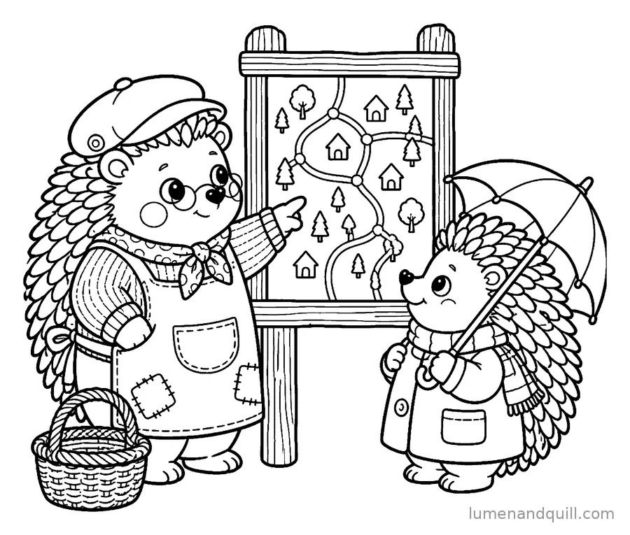 Kleurplaat uit Ambrose's Cozy Whimsical Market: Plattegrond van de kraampjes