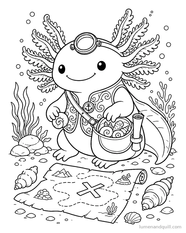 Disegno da colorare tratto da Axolotl of the Deep Atlas: Raccogliere conchiglie
