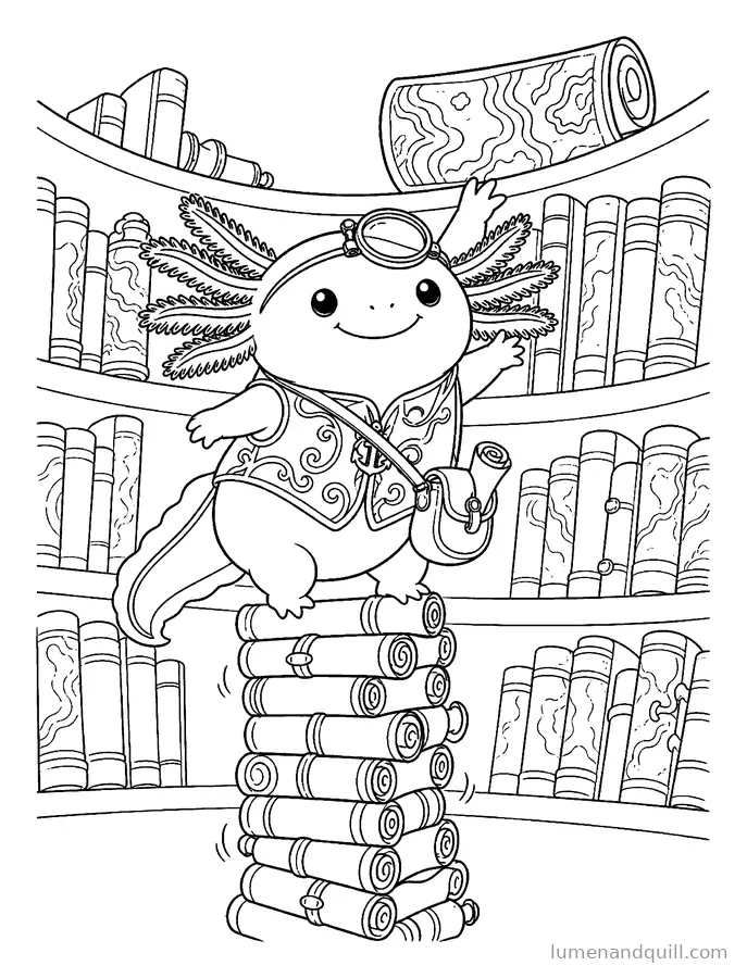 Disegno da colorare tratto da Axolotl of the Deep Atlas: La torre dei rotoli