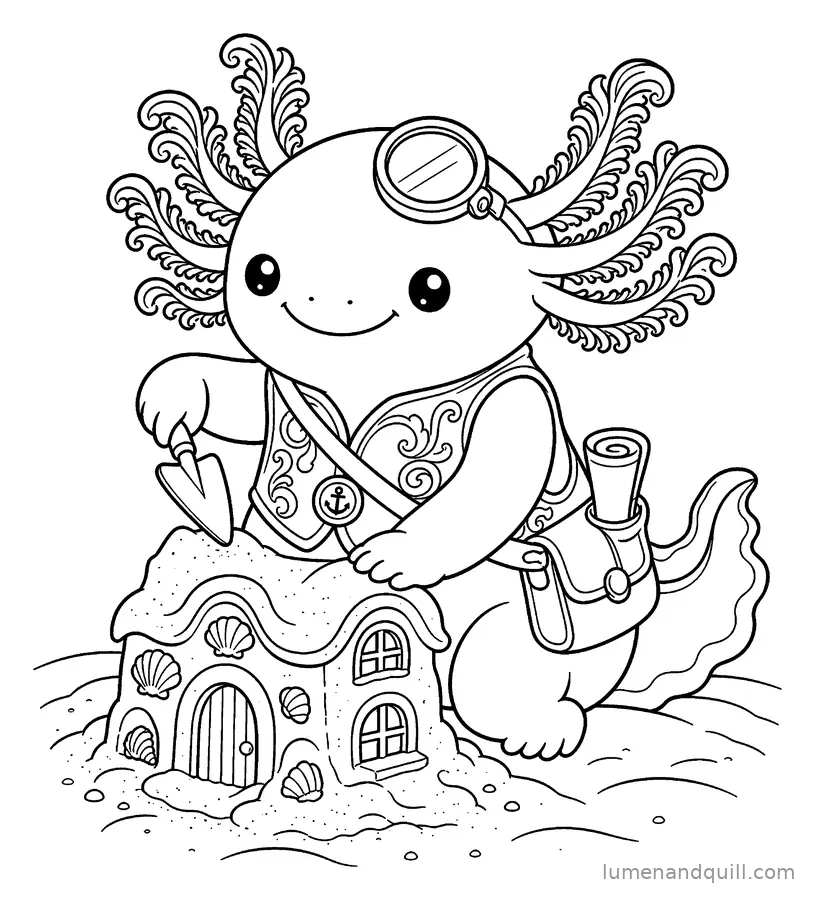 Disegno da colorare tratto da Axolotl of the Deep Atlas: Lo studio dei castelli di sabbia