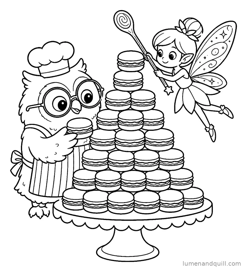 Coloring page from Bakery Buddies Coloring Book: Macaron Tower