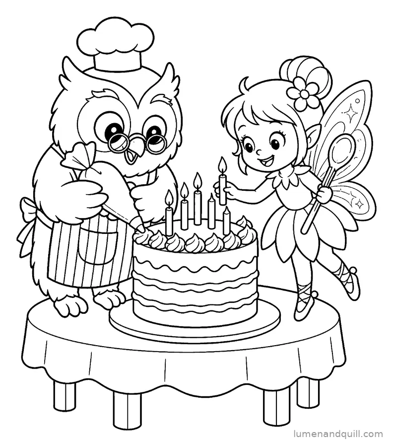 Coloring page from Bakery Buddies Coloring Book: Birthday Cake