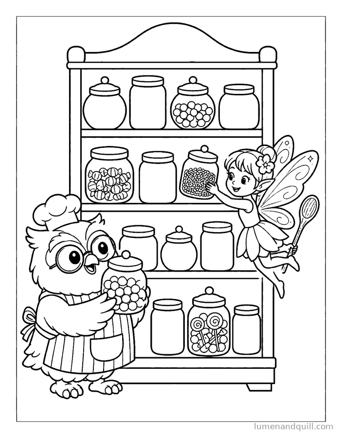 Coloring page from Bakery Buddies Coloring Book: Restocking Jars