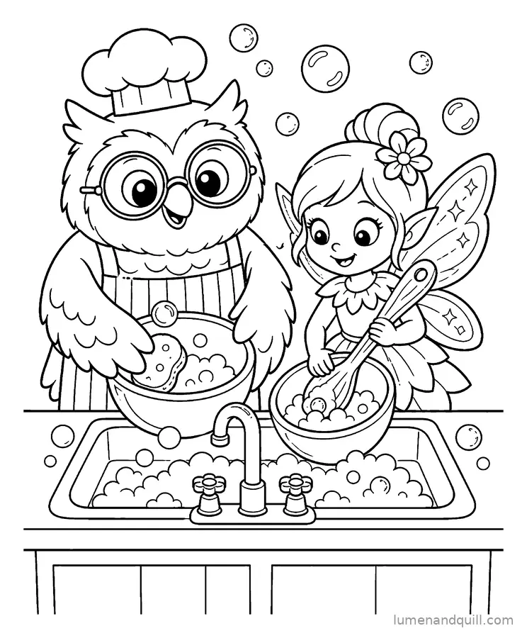 Coloring page from Bakery Buddies Coloring Book: Bubble Dishes