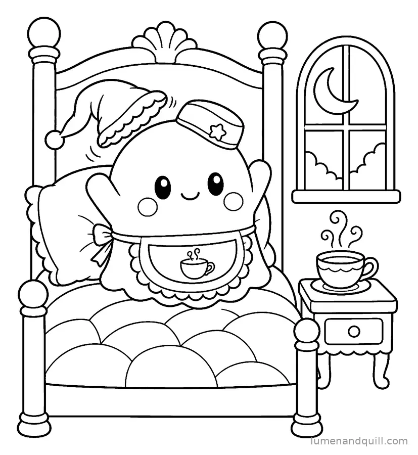 Ausmalbild aus Boo's Cozy Tea Bakery: Guten Morgen, Boo