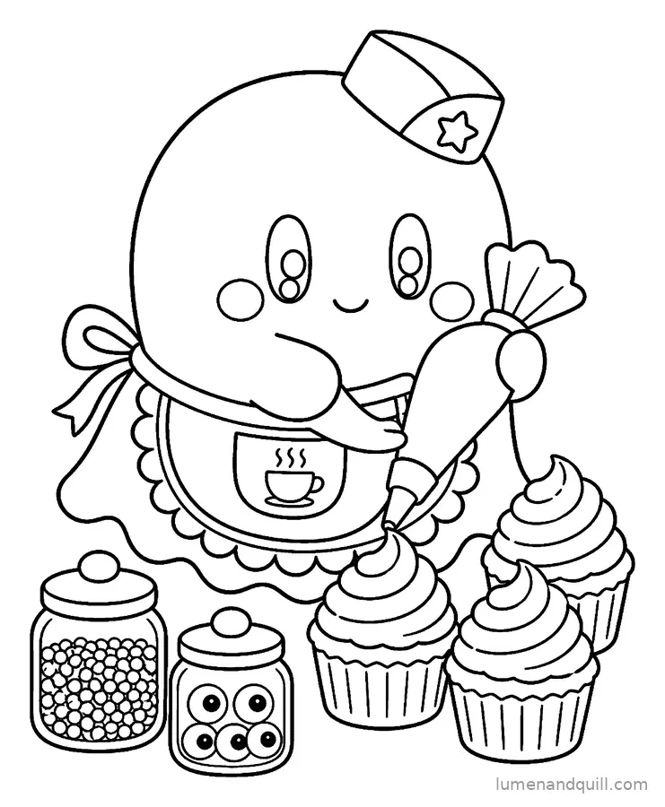 Ausmalbild aus Boo's Cozy Tea Bakery: Zuckerguss spritzen