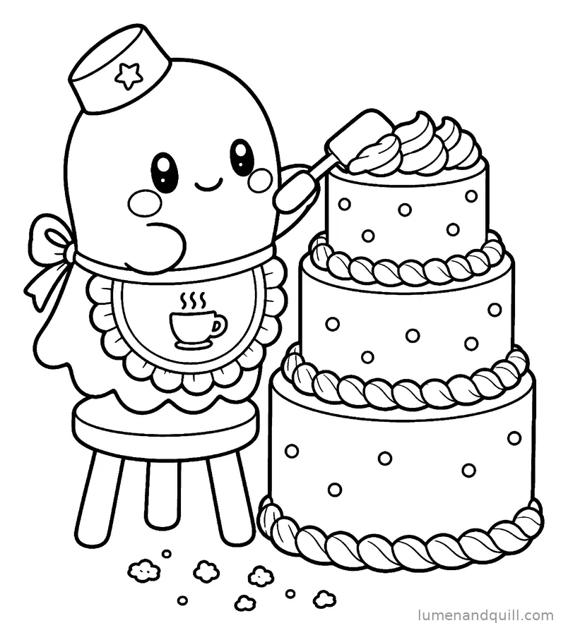 Ausmalbild aus Boo's Cozy Tea Bakery: Die hohe Torte