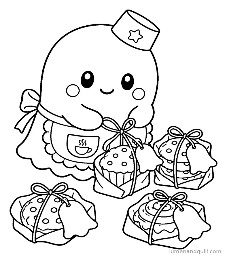 Ausmalbild aus Boo's Cozy Tea Bakery: Reste einpacken