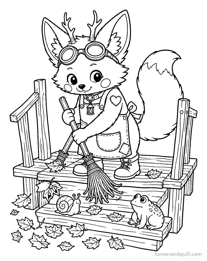 Dibujo para colorear de Bramble's Cozy Folklore Workshop: Barriendo el porche