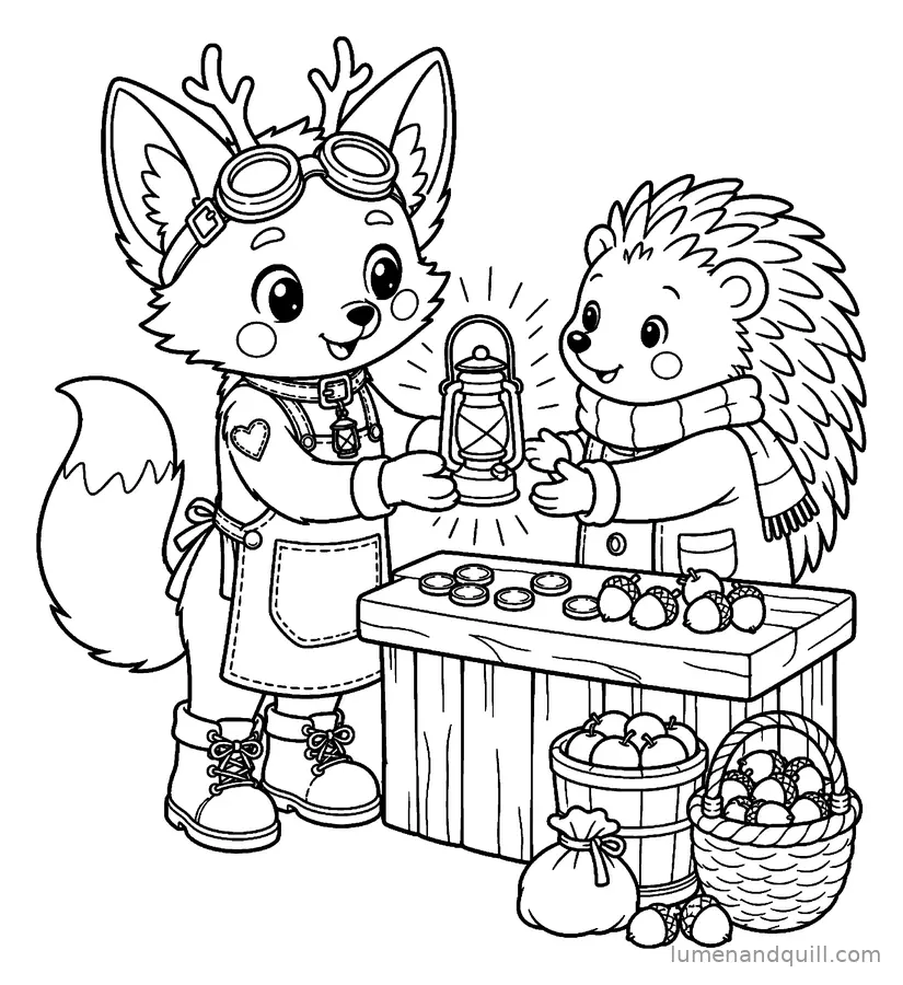 Dibujo para colorear de Bramble's Cozy Folklore Workshop: Trueque de faroles