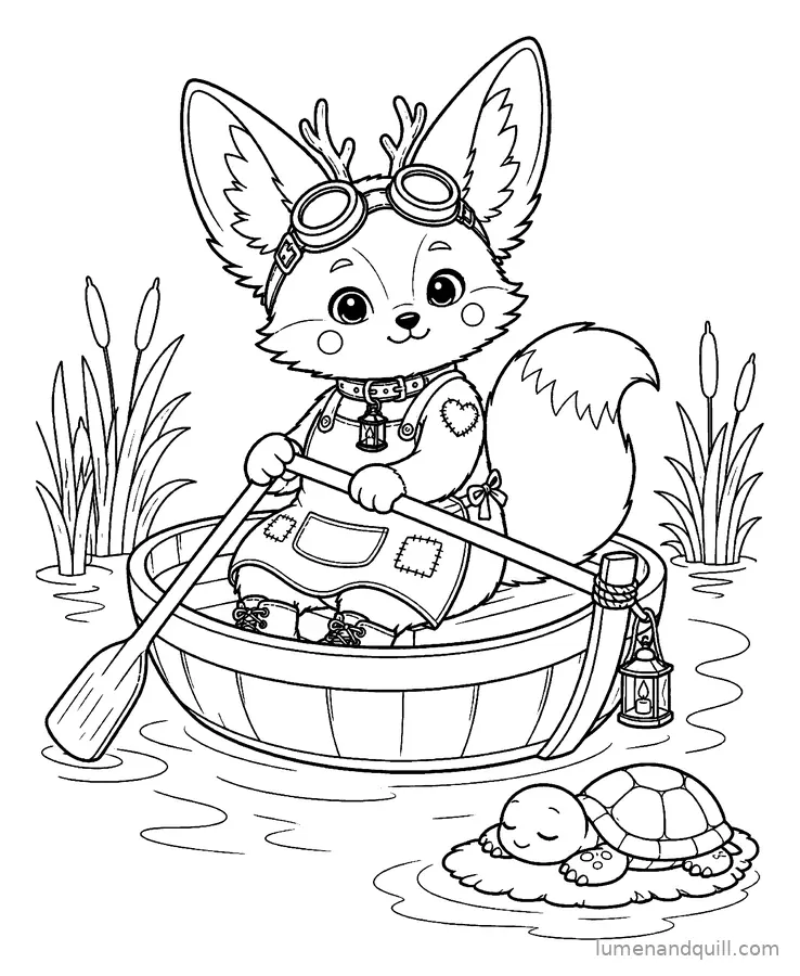 Dibujo para colorear de Bramble's Cozy Folklore Workshop: Remando por el río brumoso