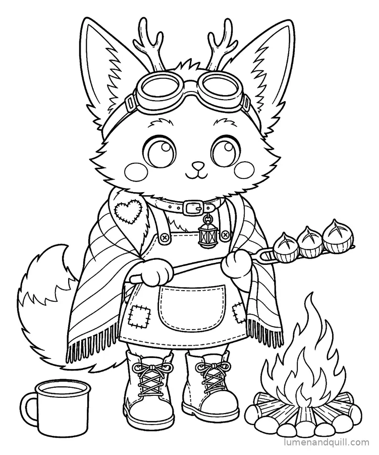 Dibujo para colorear de Bramble's Cozy Folklore Workshop: Asando castañas