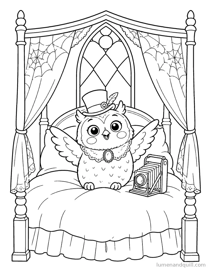 Dibujo para colorear de Bramwell the Gothic Owl: Despertar al amanecer
