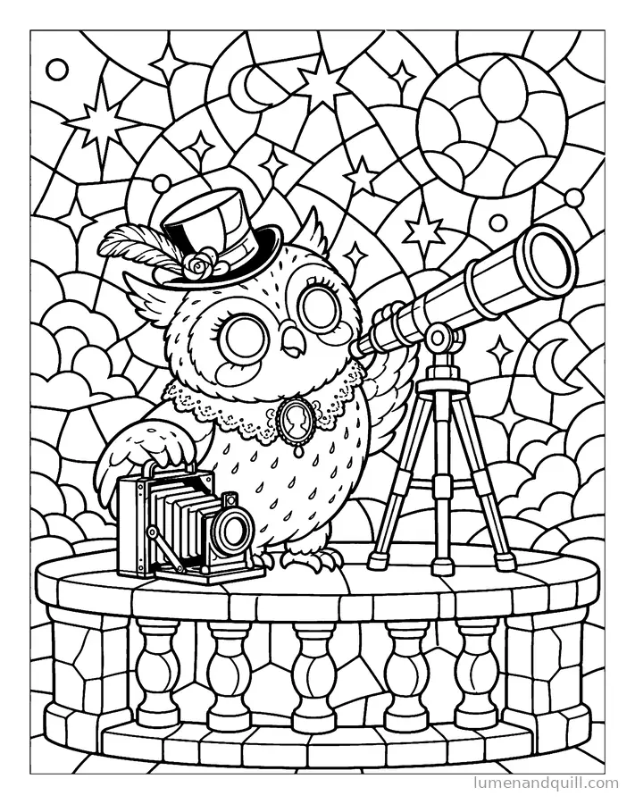 Dibujo para colorear de Bramwell the Gothic Owl: El telescopio