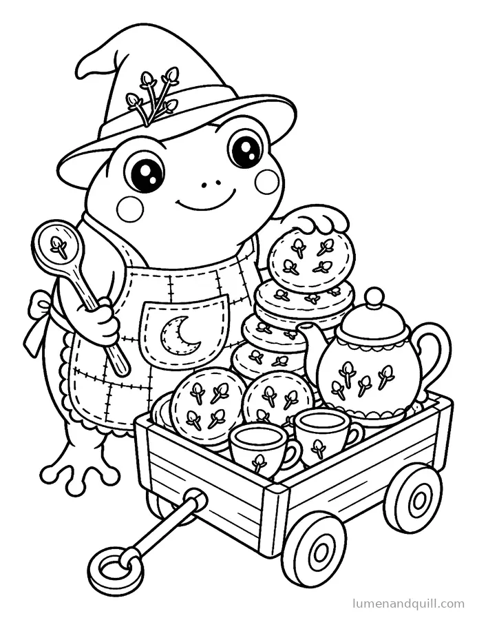Dibujo para colorear de Clover's Clove Cookie Tea Stall: Cargando el carrito