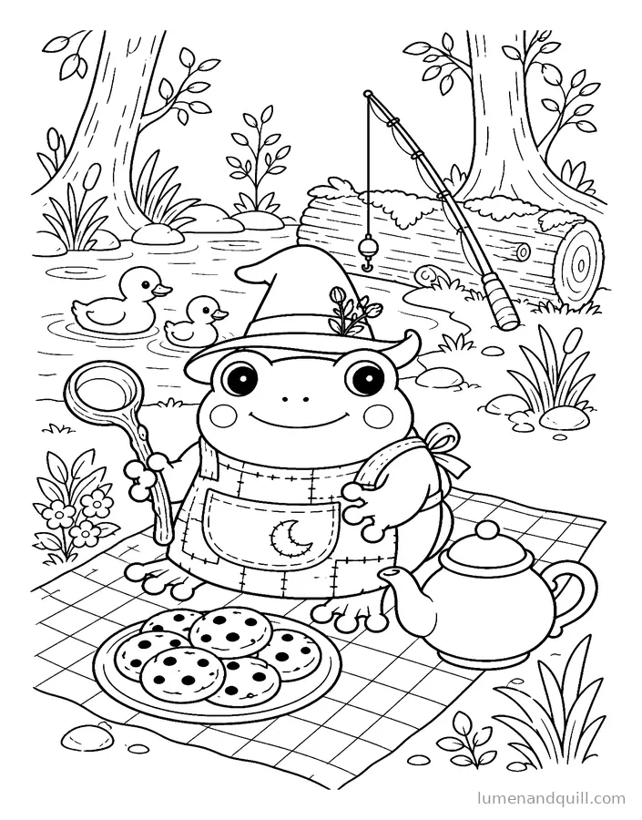 Dibujo para colorear de Clover's Clove Cookie Tea Stall: Picnic junto al río