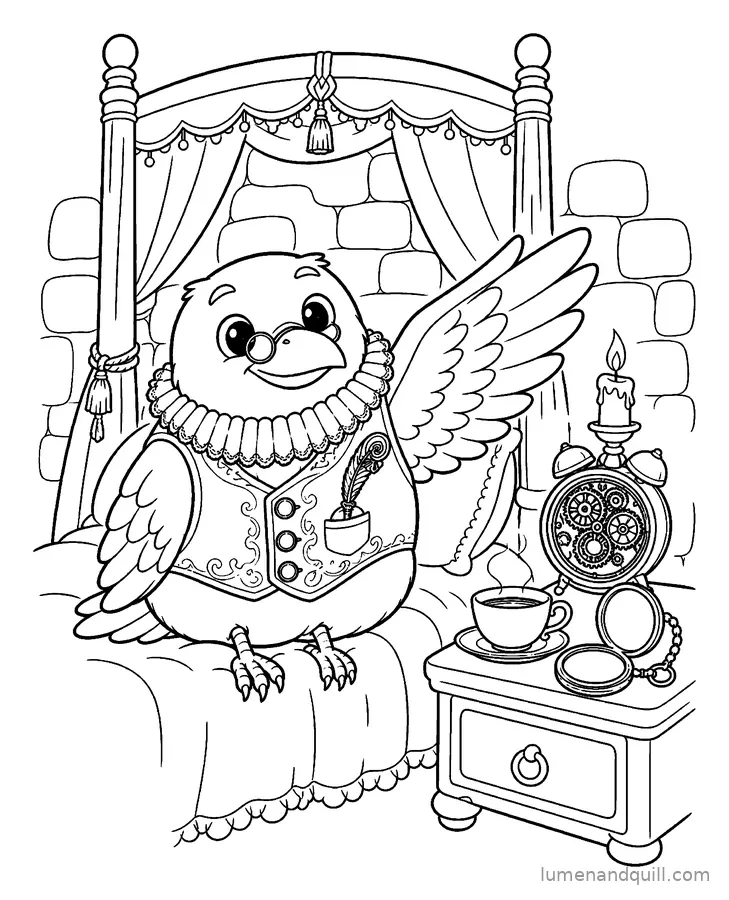 Disegno da colorare tratto da Corvid the Archivist: La campana del mattino