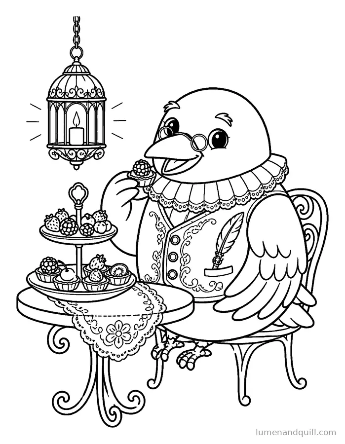 Disegno da colorare tratto da Corvid the Archivist: Pranzo di bacche e tè