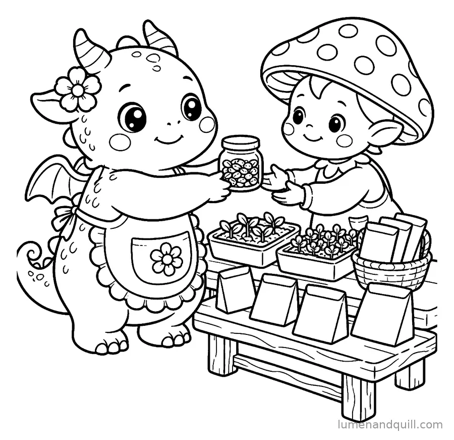 Dibujo para colorear de Ember's Cozy Flower Shop: Intercambio de semillas
