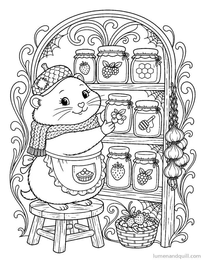 Coloring page from Fig's Amber Tart Inn: The Jam Shelf