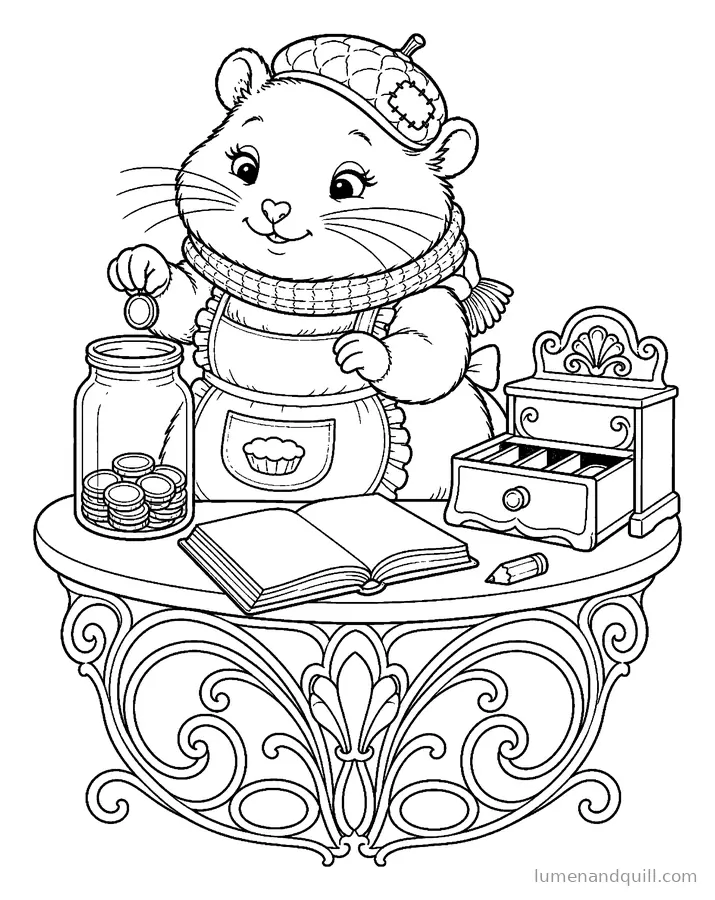 Coloring page from Fig's Amber Tart Inn: Counting the Coins