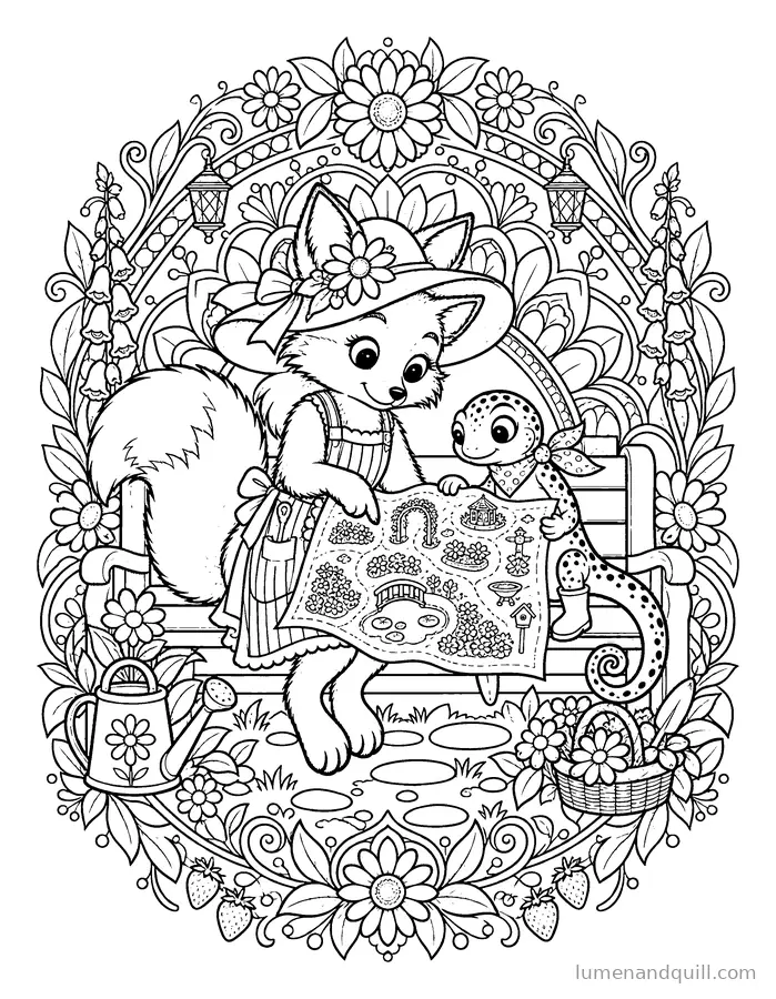 Disegno da colorare tratto da Fox & Newt's Garden Day: Davanti alla mappa