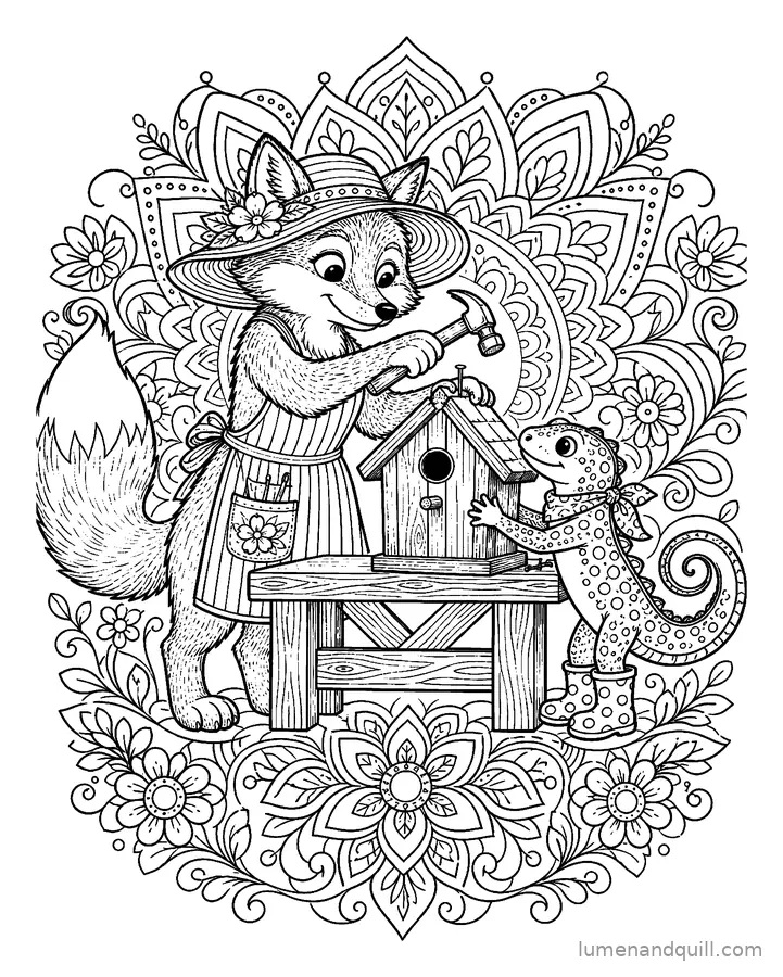 Disegno da colorare tratto da Fox & Newt's Garden Day: Costruiamo una casetta per gli uccellini