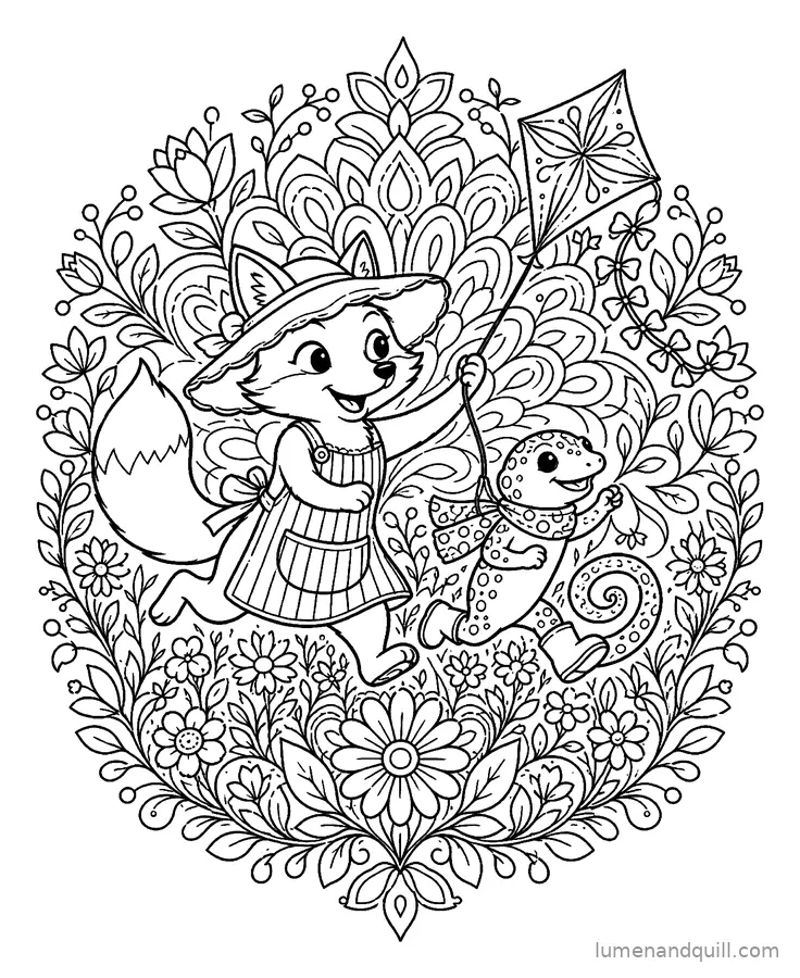 Disegno da colorare tratto da Fox & Newt's Garden Day: Un aquilone nel vento