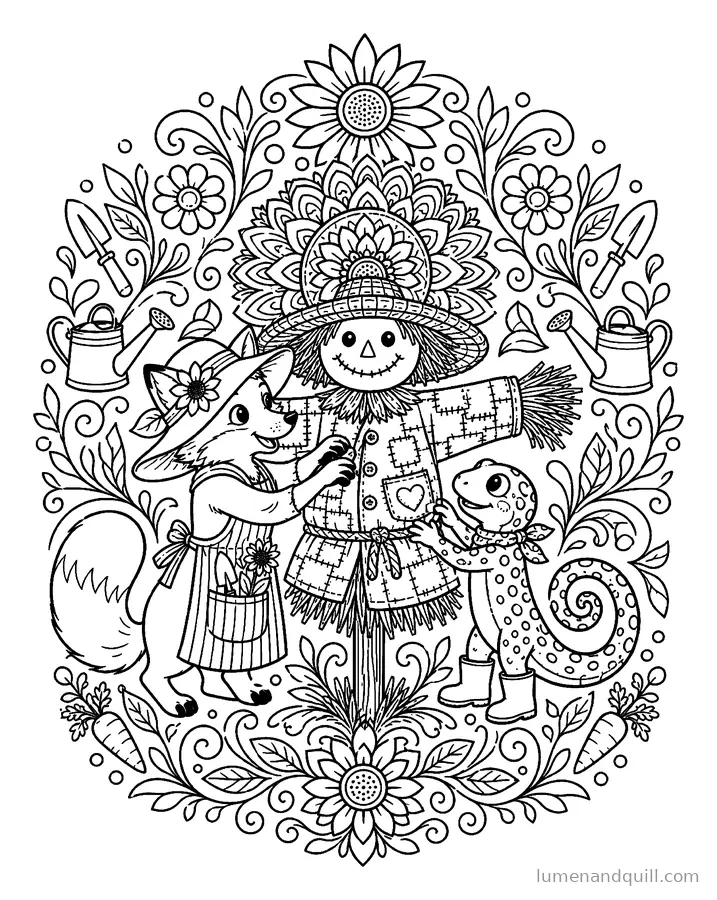 Disegno da colorare tratto da Fox & Newt's Garden Day: L'amico spaventapasseri