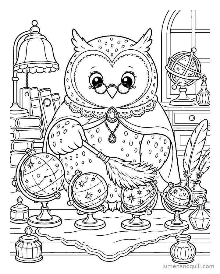 Page de coloriage tirée de Garnet's Gothic Conservatory : Le dépoussiérage des globes