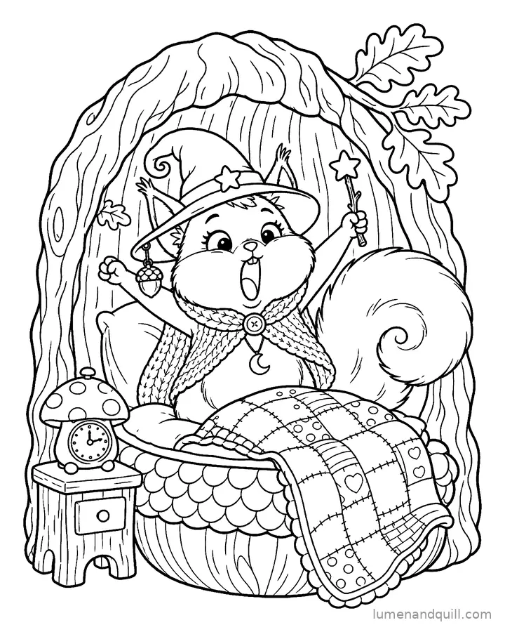 Ausmalbild aus Hazel the Witchy Squirrel: Guten Morgen