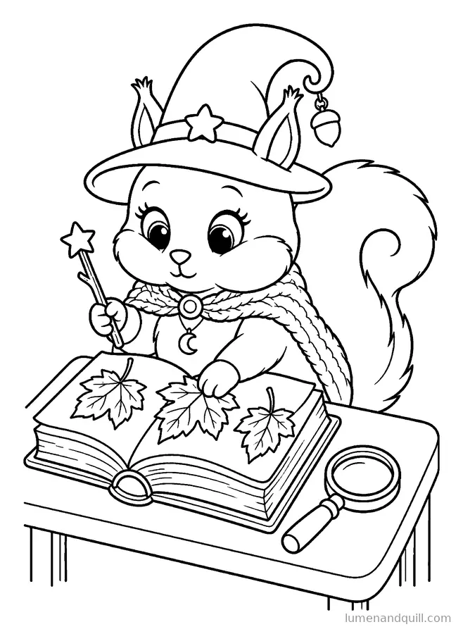 Ausmalbild aus Hazel the Witchy Squirrel: Blätter pressen