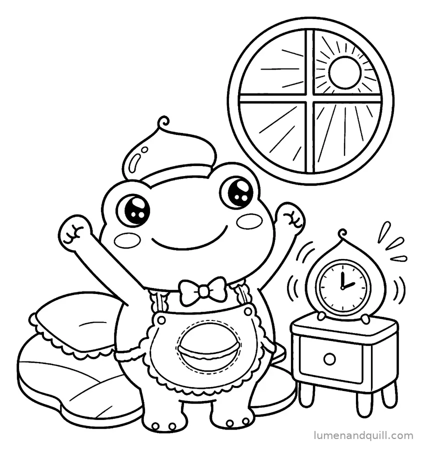 Disegno da colorare tratto da Kuri the Frog's Cozy Dorayaki Cafe: Alba assonnata