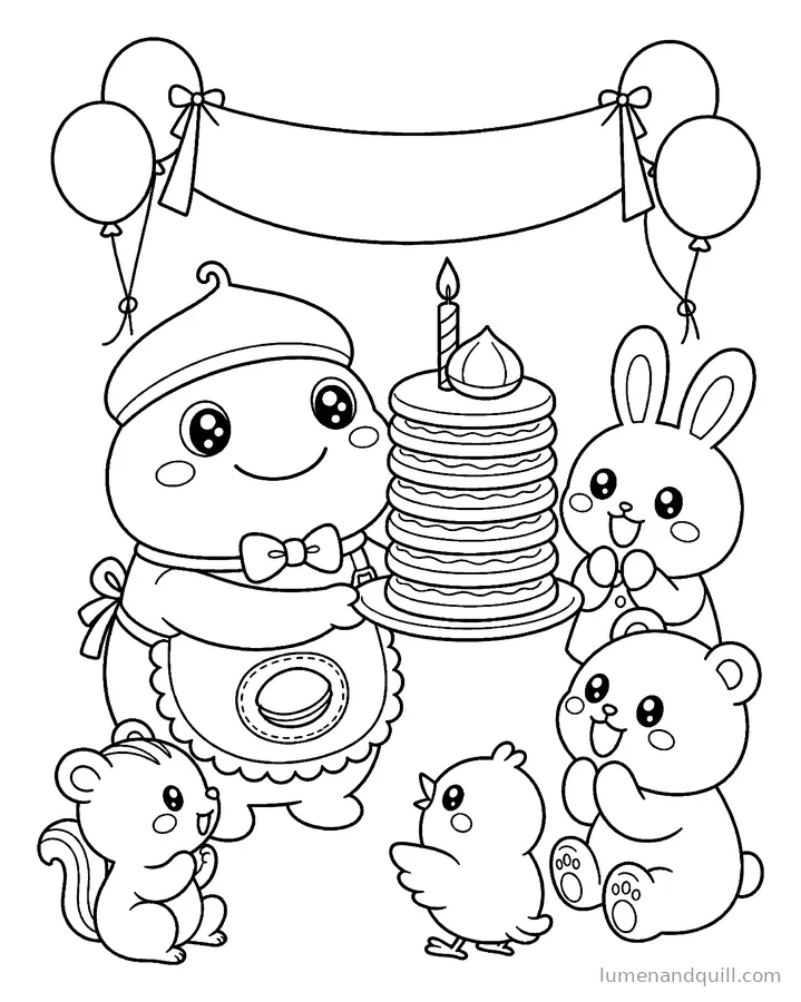 Disegno da colorare tratto da Kuri the Frog's Cozy Dorayaki Cafe: Sorpresa di compleanno