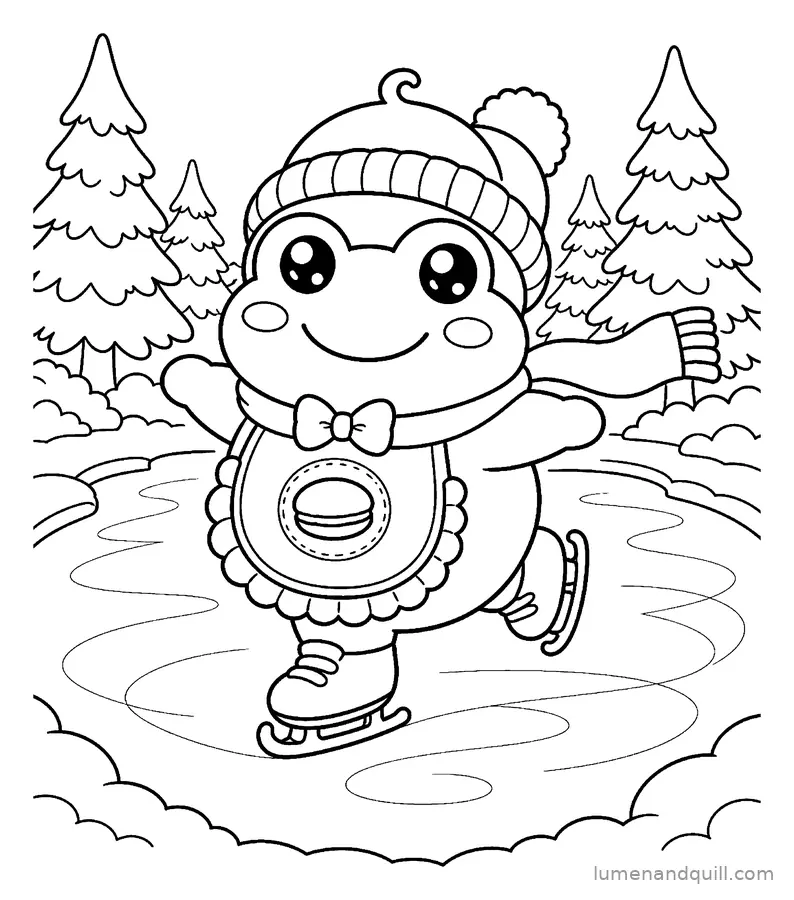 Disegno da colorare tratto da Kuri the Frog's Cozy Dorayaki Cafe: Stagno per pattinare