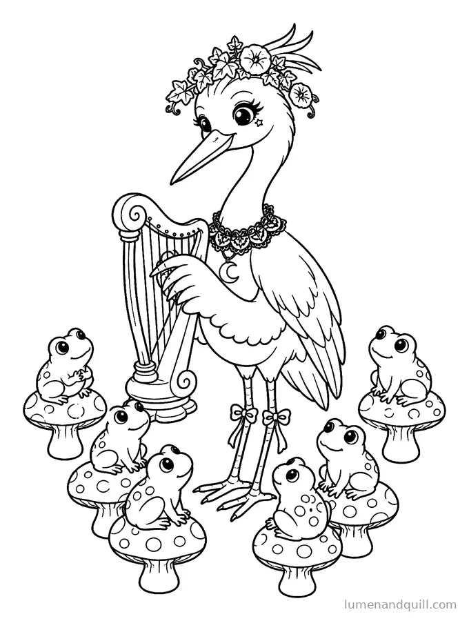 Coloring page from Luna's Gothic Moon Garden: Frog Concert