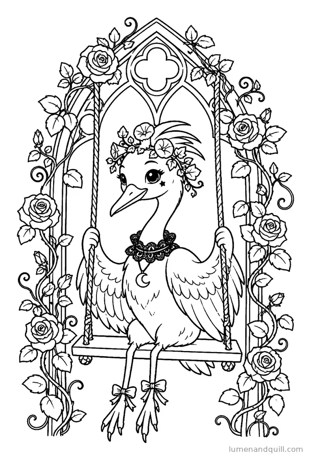 Coloring page from Luna's Gothic Moon Garden: Trellis Swing