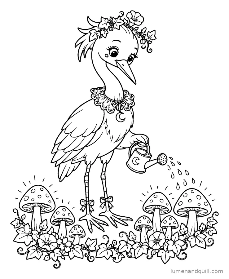 Coloring page from Luna's Gothic Moon Garden: Glowing Mushrooms
