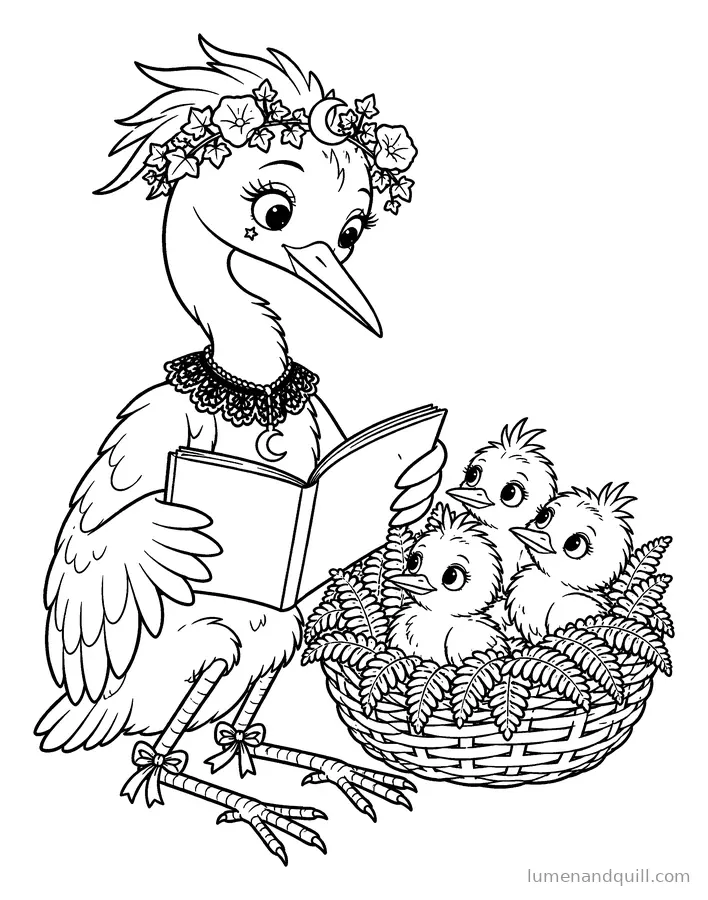 Coloring page from Luna's Gothic Moon Garden: Bedtime for Chicks