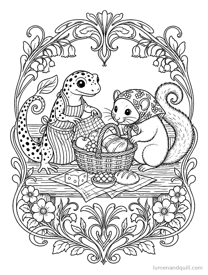 Ausmalbild aus Market Day Friends: Picknickbank
