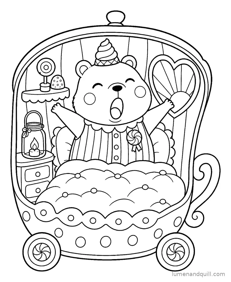Ausmalbild aus Marzi's Confectionery Carousel: Morgendliches Strecken