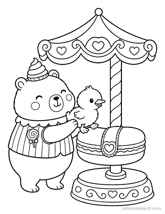 Ausmalbild aus Marzi's Confectionery Carousel: Der erste kleine Fahrgast