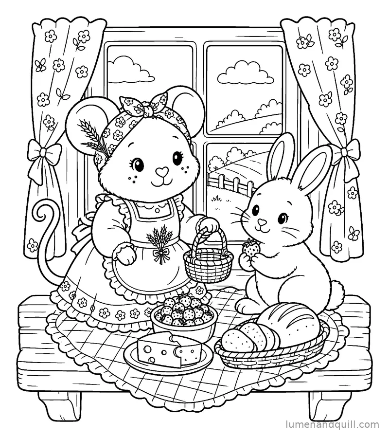 Disegno da colorare tratto da Millie Wheatwhisker's Straw Craft: Picnic sul davanzale