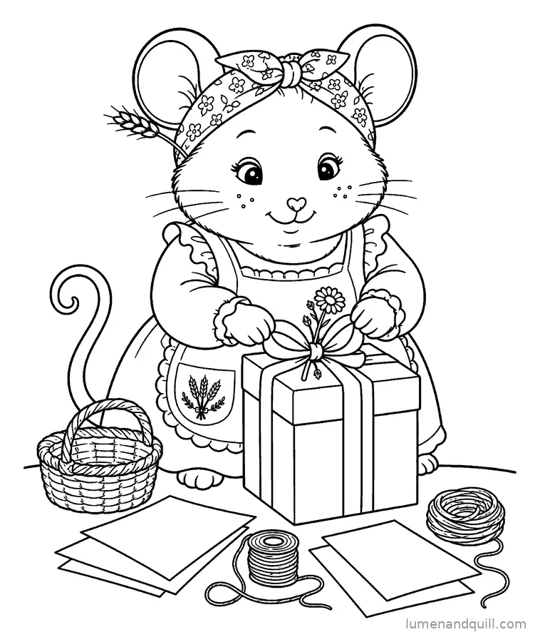 Disegno da colorare tratto da Millie Wheatwhisker's Straw Craft: Impacchettare il regalo