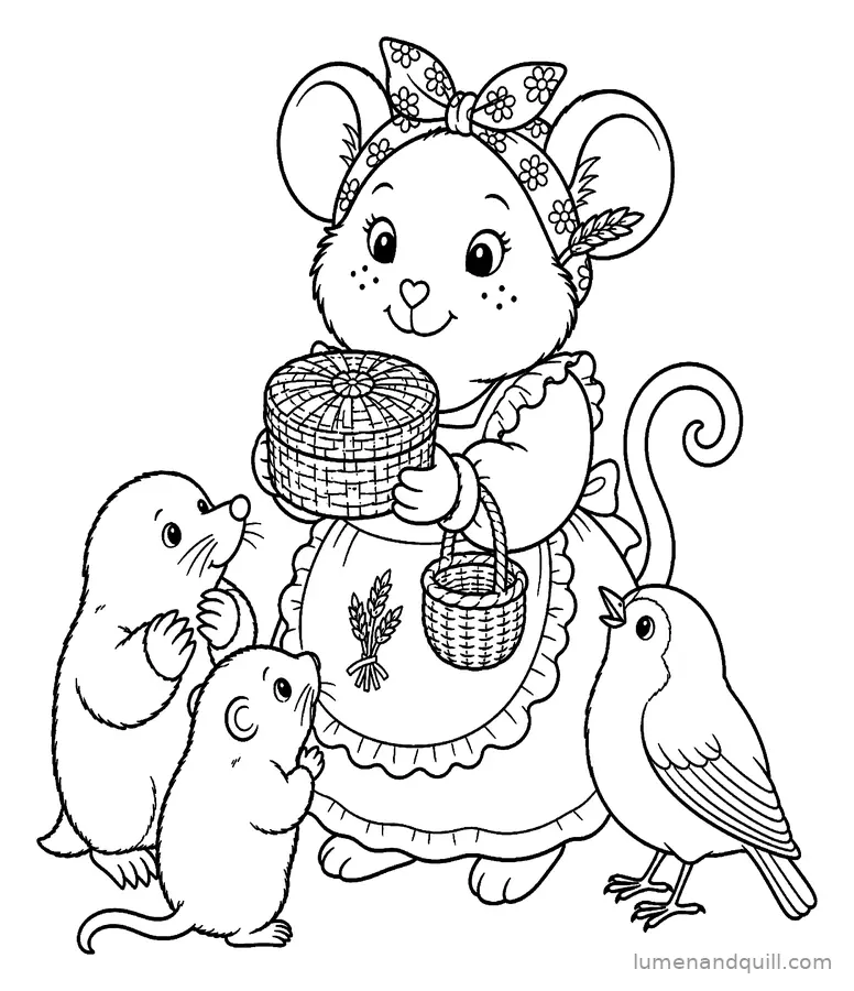 Disegno da colorare tratto da Millie Wheatwhisker's Straw Craft: Piccoli ammiratori del bosco