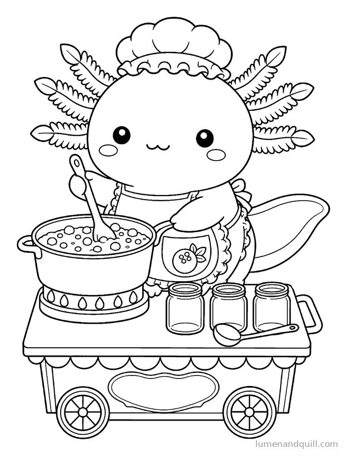 Disegno da colorare tratto da Mochi the Axolotl's Crepe Cart: Marmellata di mirtilli