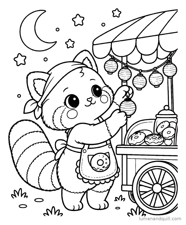 Disegno da colorare tratto da Momo's Kawaii Donut Cart: Lanterne al tramonto