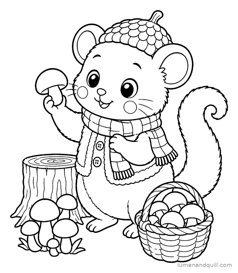 Ausmalbild aus Nutmeg the Dormouse's Cozy Autumn: Pilze sammeln