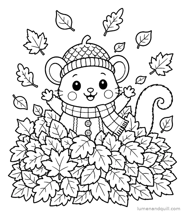 Ausmalbild aus Nutmeg the Dormouse's Cozy Autumn: Sprung in den Laubhaufen