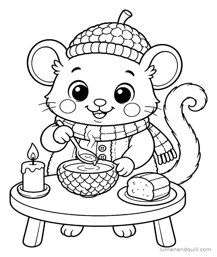 Ausmalbild aus Nutmeg the Dormouse's Cozy Autumn: Warmes Abendessen